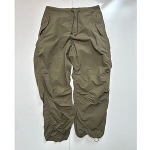GU Japan Olive Green Nylon Ripstop Parachute Pants Mens L Drawstring Toggle Hem